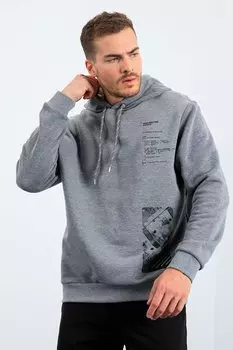 Удобная мужская толстовка с капюшоном и принтом серого меланжевого цвета TOMMYLIFE, серый