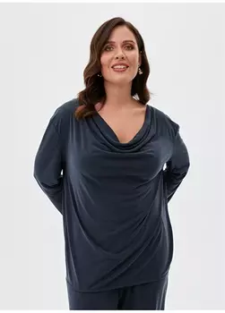 Удобная однотонная черная женская блузка с воротником большого размера Luokk