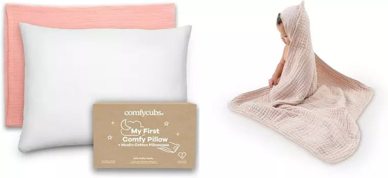 Удобная подушка для малышей Cubs с мягкой муслиновой наволочкой и муслиновым хлопковым полотенцем с капюшоном для детей, румяна Comfy Cubs