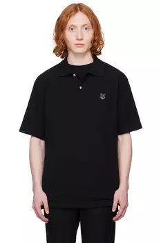 Удобная поло с вышитой головой лисы Bold fox Maison Kitsun, черный