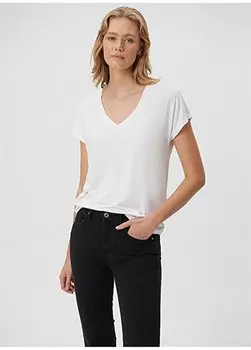 Удобная простая белая женская футболка с V-образным вырезом Mavi, белый
