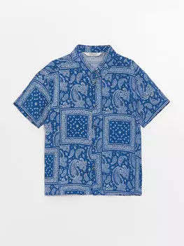 Удобная рубашка для мальчика с рисунком LCW Kids, средний синий