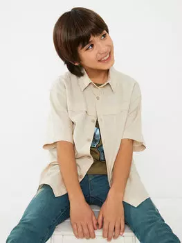 Удобная рубашка из смесового льна для мальчика LCW Kids, бежевый