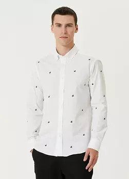 Удобная рубашка мини с вышивкой гуся Beymen Club, белый