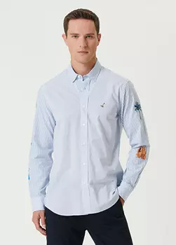 Удобная рубашка с полосатыми рукавами и принтом Beymen Club, синий