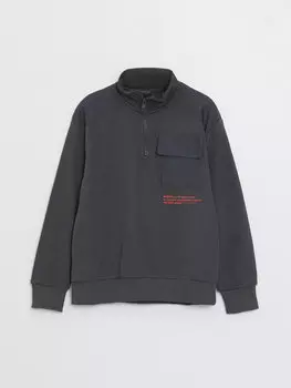 Удобная толстовка с принтом для мальчика с воротником-стойкой LCW Kids, антрацит