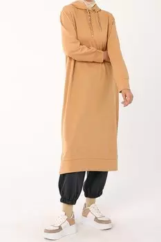 Удобная трикотажная туника с леопардовым принтом на шнуровке и капюшоне ALL DAY