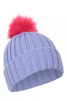 Удобная вязаная контрастная шапка из искусственного меха с помпоном «Женева» Mountain Warehouse, фиолетовый