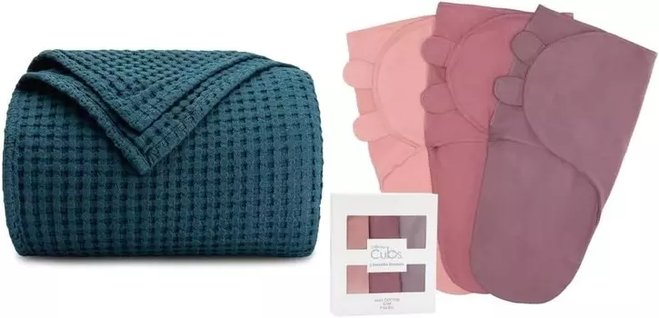 Удобное одеяло из 100% хлопка вафельного переплетения для малышей и пеленальное одеяло для маленьких девочек и мальчиков, легко регулируемая упаковка из 3 штук в комплекте Comfy Cubs