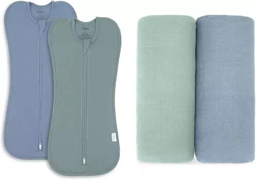 Удобное пеленальное одеяло для детенышей, легкая накидка на молнии для маленьких мальчиков и девочек, 2 упаковки и 2 упаковки муслиновых пеленальных одеял в комплекте Comfy Cubs