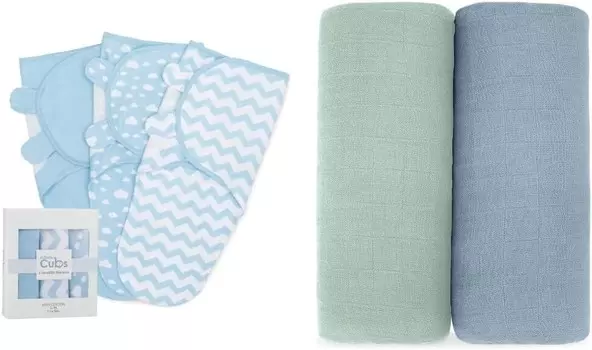 Удобное пеленальное одеяло для детенышей, легко регулируемое для маленьких девочек и мальчиков, комплект из 3 и 2 муслиновых одеял для пеленания в комплекте Comfy Cubs