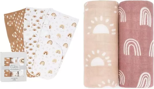 Удобное пеленальное одеяло для детенышей, легко регулируемое для маленьких девочек и мальчиков, комплект из 3 и 2 муслиновых одеял для пеленания в комплекте Comfy Cubs