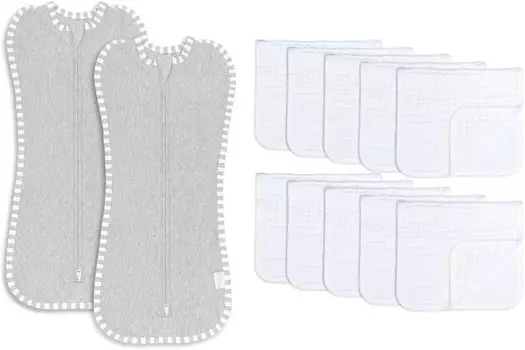 Удобное пеленальное одеяло для маленьких девочек и мальчиков, легкая накидка на молнии, 2 упаковки и муслиновая ткань для отрыжки, большой комплект из 100% хлопка Comfy Cubs