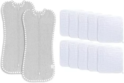 Удобное пеленальное одеяло для маленьких девочек и мальчиков, легкая упаковка на молнии, 2 шт., детские мочалки, муслиновые хлопковые полотенца в комплекте Comfy Cubs