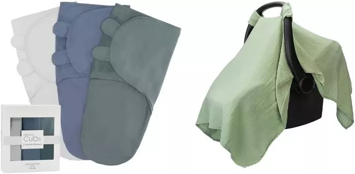 Удобное пеленальное одеяло для маленьких девочек и мальчиков, легко регулируемая упаковка из 3 предметов и муслиновый хлопковый чехол для детского автокресла в комплекте Comfy Cubs