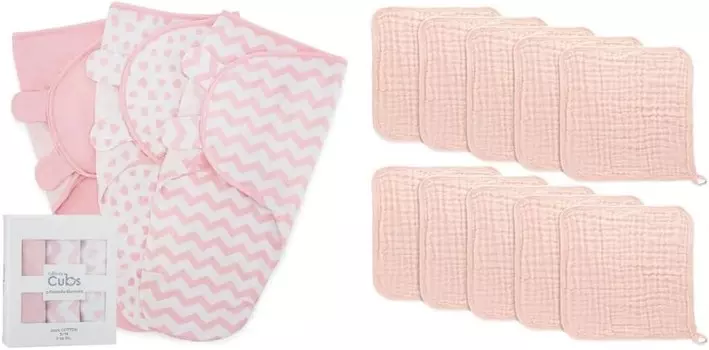 Удобное пеленальное одеяло для маленьких девочек и мальчиков, легко регулируемая упаковка из 3 шт., детские мочалки, муслиновые хлопковые детские полотенца в комплекте Comfy Cubs