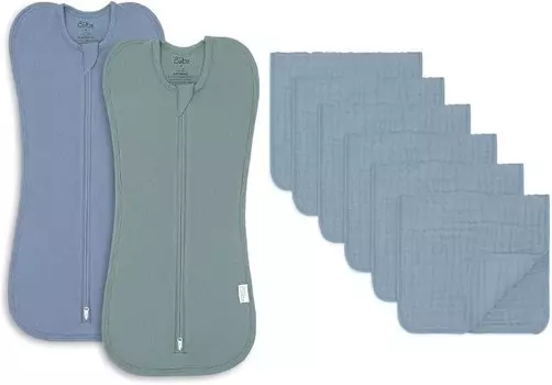 Удобное пеленальное одеяло для маленьких девочек и мальчиков, легкая накидка на молнии, 2 упаковки и муслиновая ткань для отрыжки, большой комплект из 100% хлопка Comfy Cubs