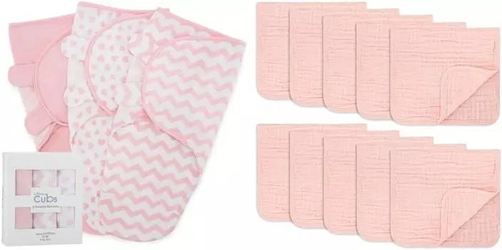 Удобное пеленальное одеяло для маленьких девочек и мальчиков, легко регулируемая упаковка, 3 шт., муслиновая ткань для отрыжки, большой комплект из 100% хлопка Comfy Cubs