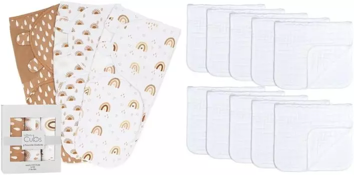 Удобное пеленальное одеяло для маленьких девочек и мальчиков, легко регулируемая упаковка, 3 шт., муслиновая ткань для отрыжки, большой комплект из 100% хлопка Comfy Cubs