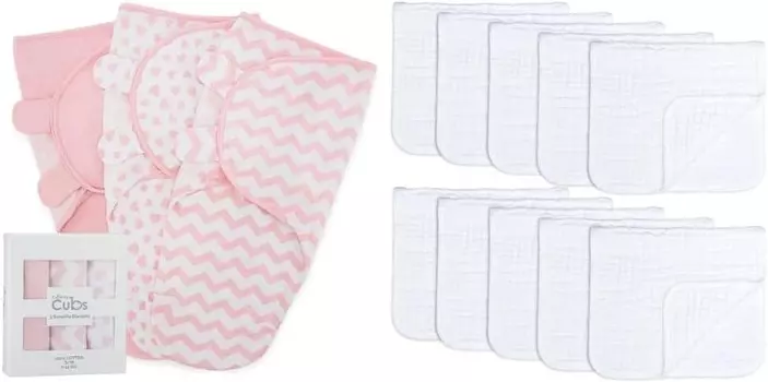 Удобное пеленальное одеяло для маленьких девочек и мальчиков, легко регулируемая упаковка, 3 шт., муслиновая ткань для отрыжки, большой комплект из 100% хлопка Comfy Cubs