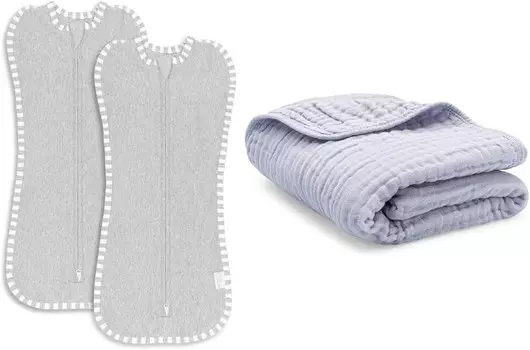 Удобное пеленальное одеяло для маленьких девочек и мальчиков, легкая накидка на молнии, 2 упаковки и детское муслиновое одеяло в комплекте Comfy Cubs