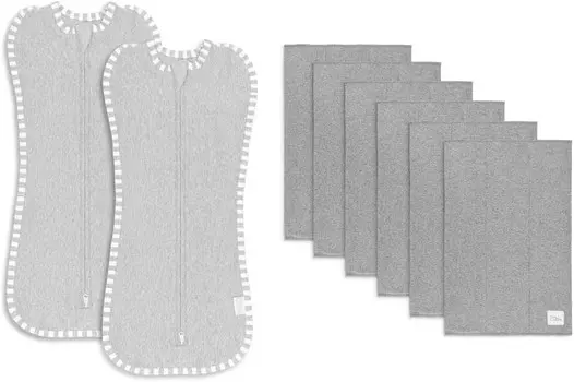 Удобное пеленальное одеяло для маленьких девочек и мальчиков, легкая накидка на молнии, 2 упаковки и 6 пакетов больших салфеток из 100% хлопка в комплекте Comfy Cubs