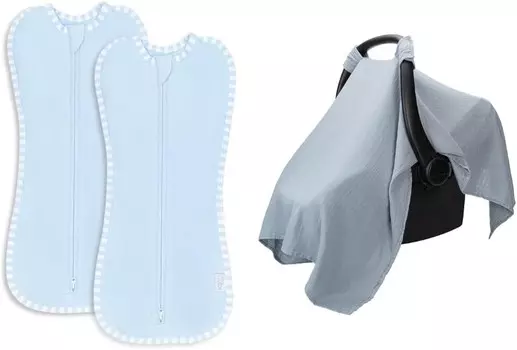 Удобное пеленальное одеяло для маленьких девочек и мальчиков, легкая накидка на молнии, 2 шт., муслиновый хлопковый чехол на сиденье автомобиля в комплекте Comfy Cubs