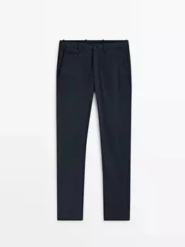 Удобные атласные брюки-чиносы зауженного кроя Massimo Dutti, темно-синий