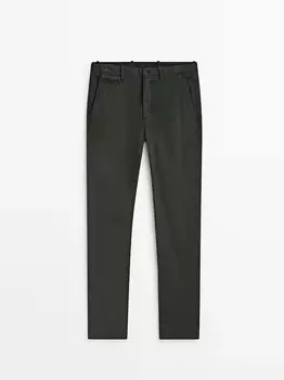 Удобные атласные брюки-чиносы зауженного кроя Massimo Dutti, зеленый
