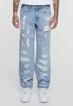 Удобные джинсы URBAN CLASSICS " Urban Classics Heavy Ounce Straight Fit Heavy Destroyed Jeans", цвет New Light Blue Heavy Destroyed Washed