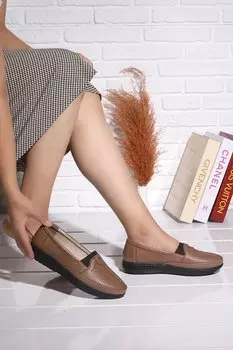 Удобные и комфортные повседневные туфли для мам большого размера с гелевым каблуком P 02 Woggo, норка