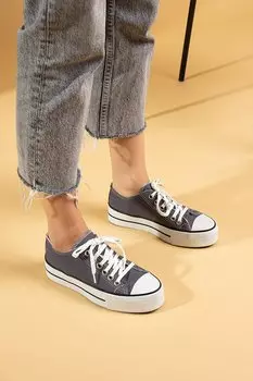 Удобные льняные женские кроссовки на толстой подошве со шнуровкой 10-9999-22 Pembe Potin, серый