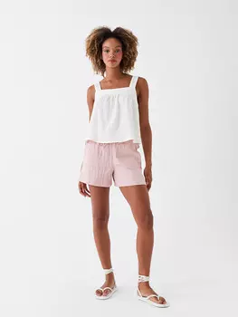 Удобные однотонные муслиновые женские шорты с эластичной резинкой на талии LCW Casual