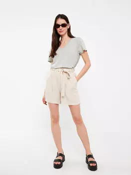 Удобные однотонные женские шорты из смесового льна LCW Casual, светло-серый