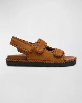 Удобные плетеные замшевые сандалии с ручками Bottega Veneta, цвет Caramel