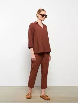 Удобные прямые женские брюки из тенселя с эластичной резинкой на талии LCWAIKIKI Classic