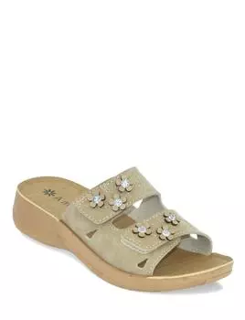 Удобные сандалии-мюли Twin Touch с мягкой стелькой и элегантной цветочной отделкой Chums, бежевый