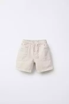 Удобные саржевые шорты-бермуды ZARA, экрю