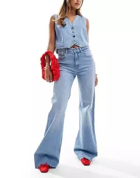 Удобные широкие джинсы средне-синего цвета Pull&Bear