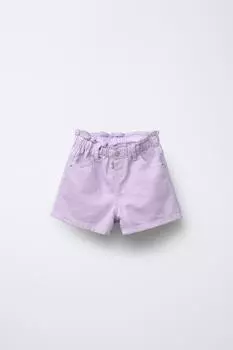 Удобные шорты-бермуды из саржевого бумажного пакета ZARA, цвет Mauve