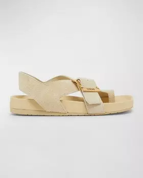 Удобные замшевые сандалии Ease с кольцом на носке Loewe, цвет Oat Milk