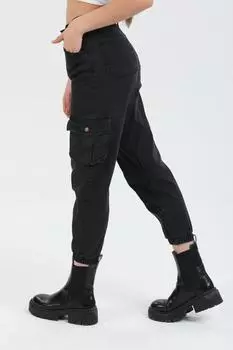 Удобные женские брюки из габардина с карманами-карго и эластичными штанинами Jogger Domoda, черный