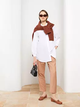 Удобные женские брюки из ткани добби с прямыми карманами и деталями LCW Modest