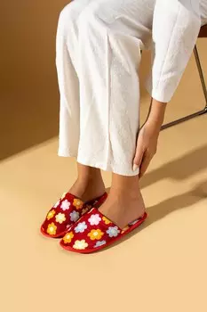 Удобные женские домашние тапочки с теплой подкладкой и цветочным узором CCK355 Pembe Potin