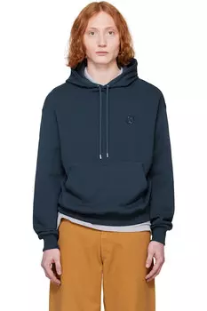 Удобный худи с нашивкой в виде головы дерзкого лиса Maison Kitsun, синий
