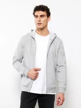 Удобный мужской спортивный кардиган с капюшоном LCWAIKIKI Basic, серый меланж