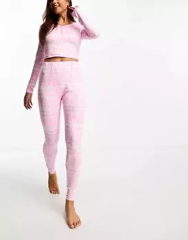 Удобный топ на пуговицах с длинными рукавами и леггинсы из розового норвежского трикотажа Loungeable