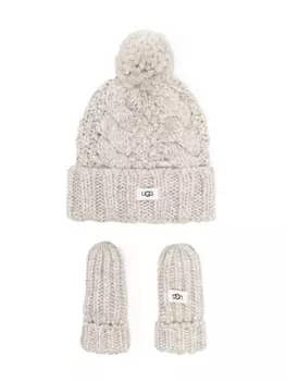 UGG Kids комплект из шапки и варежек крупной вязки, серый