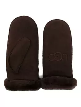 UGG logo-embroidered shearling mittens, коричневый