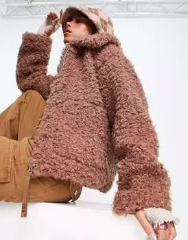 UGG Maeve каштановая куртка на молнии из шерпы